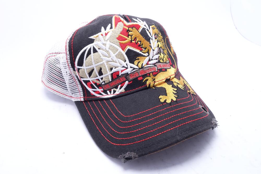 Red Monkey Hat Cap Snap Back Mesh Trucker Black Lion Crest Los Angeles Mens